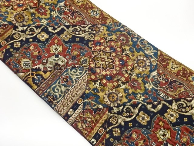 JAPANESE KIMONO / NAGOYA OBI / WOVEN GEOMETRIC PATTER & FLOWER CREST